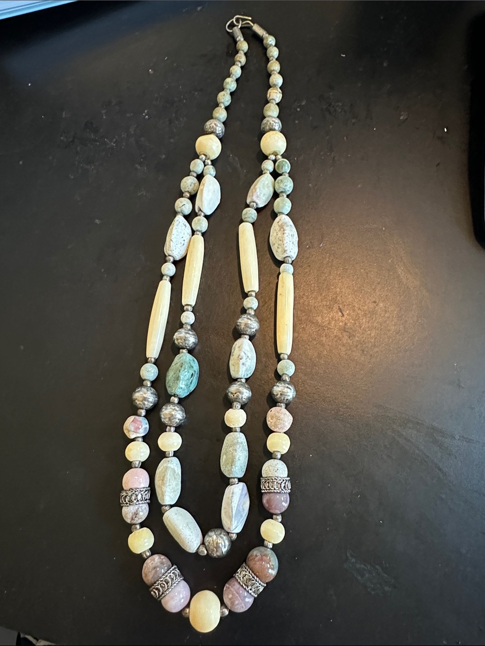 Multi-Bead Green & Cream Layered Necklace - Women Jewelry
